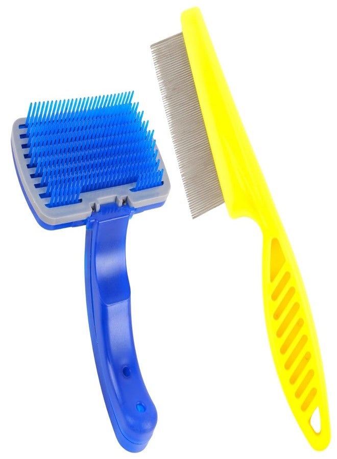 REGIIS Professional Pet Grooming Brush Set, Blue and Yellow, Plastic Handle with Metal Bristles, Dog Hair Removal and Detangling Tool(PACK OF 2) - Image 1